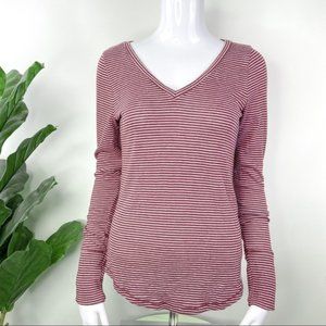Hollister Long Sleeve V Neck Striped Burgundy M